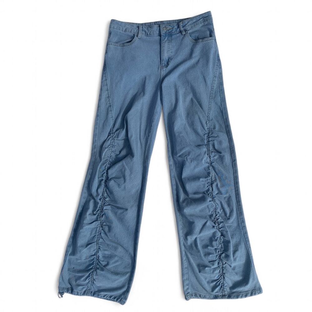 PacSun Light Indigo Ruched Wide Leg Jeans-Size Medium